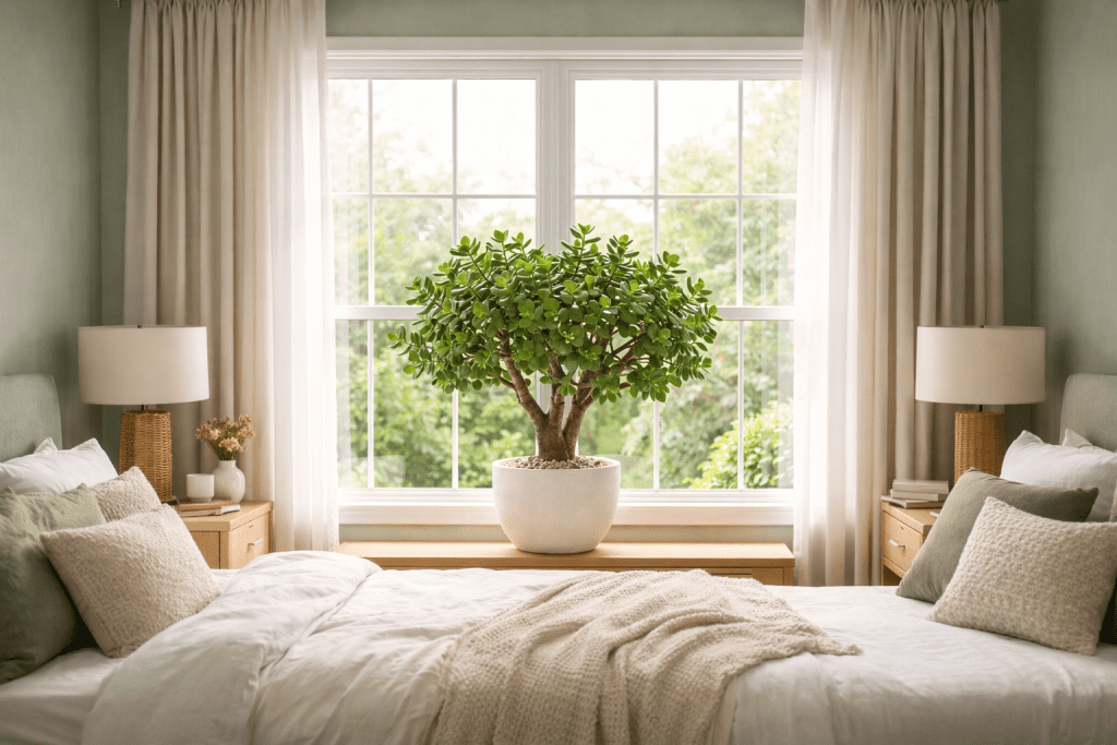 arbre de jade sur le rebord d'une fenêtre