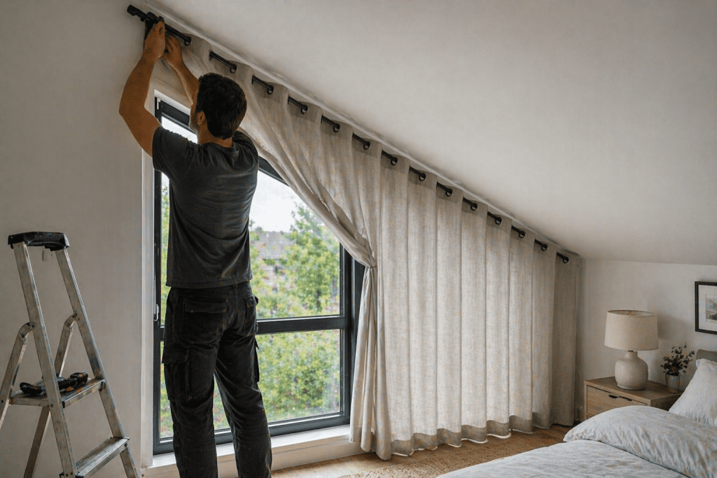 fixer un rideau sous un toit en pente