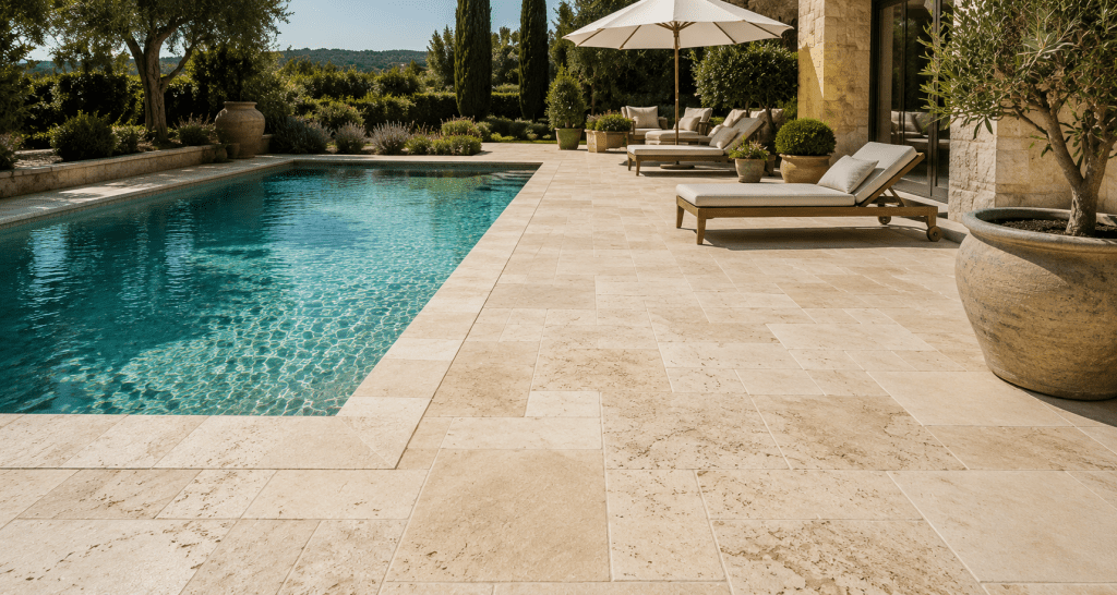 travertin au bord d'une piscine
